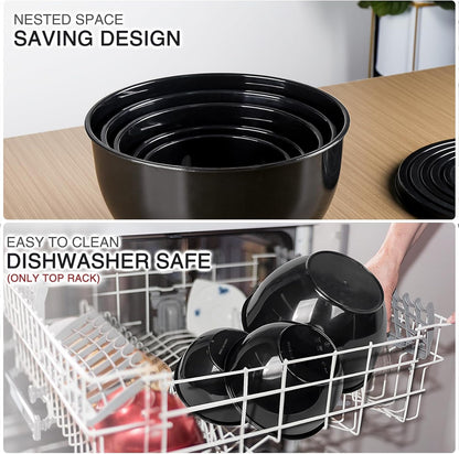 Plastic Mixing Bowls with Lids Set for Kitchen, 5 Set Nesting Bowls for Mixing, Baking, Prepping, Cooking and Serving Food, Mixing Bowls Dishwasher, Microwave Safe