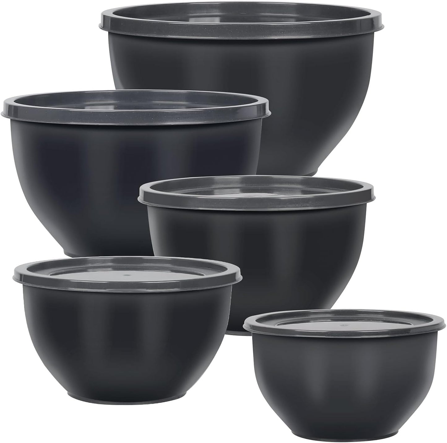 Plastic Mixing Bowls with Lids Set for Kitchen, 5 Set Nesting Bowls for Mixing, Baking, Prepping, Cooking and Serving Food, Mixing Bowls Dishwasher, Microwave Safe