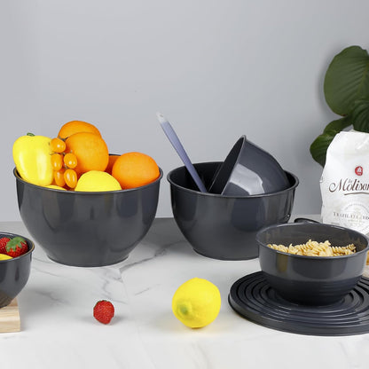Plastic Mixing Bowls with Lids Set for Kitchen, 5 Set Nesting Bowls for Mixing, Baking, Prepping, Cooking and Serving Food, Mixing Bowls Dishwasher, Microwave Safe