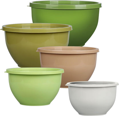 Plastic Mixing Bowls with Lids Set for Kitchen, 5 Set Nesting Bowls for Mixing, Baking, Prepping, Cooking and Serving Food, Mixing Bowls Dishwasher, Microwave Safe