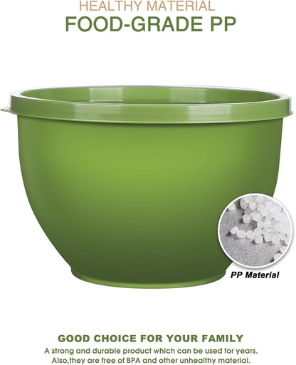 Plastic Mixing Bowls with Lids Set for Kitchen, 5 Set Nesting Bowls for Mixing, Baking, Prepping, Cooking and Serving Food, Mixing Bowls Dishwasher, Microwave Safe