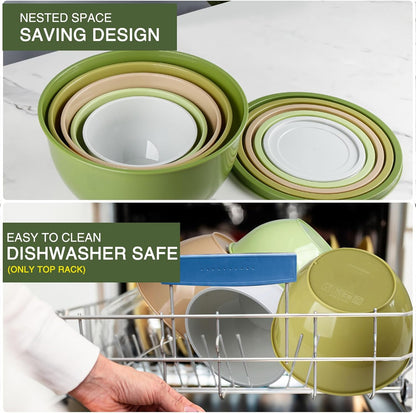 Plastic Mixing Bowls with Lids Set for Kitchen, 5 Set Nesting Bowls for Mixing, Baking, Prepping, Cooking and Serving Food, Mixing Bowls Dishwasher, Microwave Safe