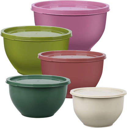 Plastic Mixing Bowls with Lids Set for Kitchen, 5 Set Nesting Bowls for Mixing, Baking, Prepping, Cooking and Serving Food, Mixing Bowls Dishwasher, Microwave Safe