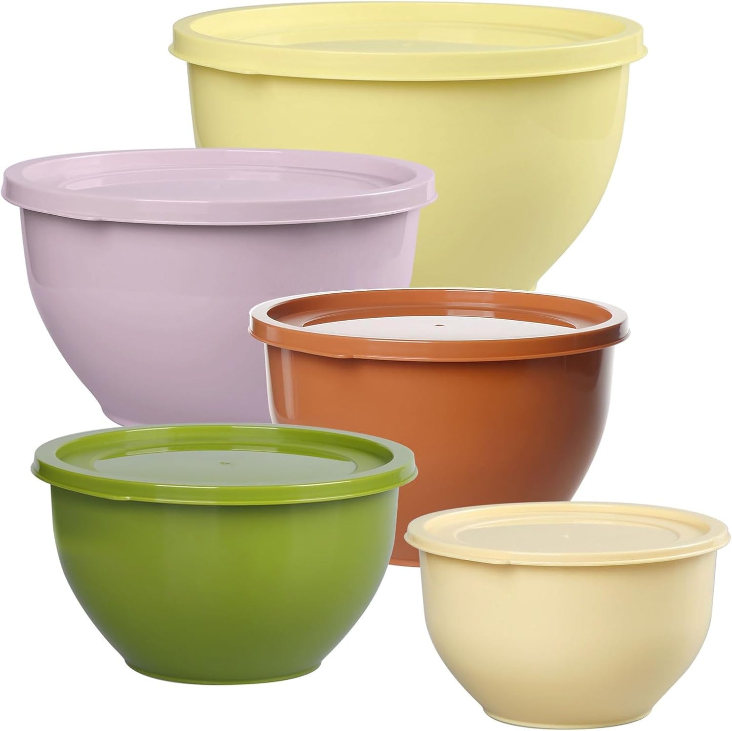 Plastic Mixing Bowls with Lids Set for Kitchen, 5 Set Nesting Bowls for Mixing, Baking, Prepping, Cooking and Serving Food, Mixing Bowls Dishwasher, Microwave Safe