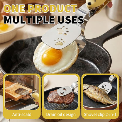 4 Pcs Silicone Basting Pastry Brushes with Stainless Steel Spatula Tongs Set,Heat Resistant Food Brush for Oil Butter BBQ Sauce,2-in-1 Cute Bear Food Flip Shovel Clip for Steak Fish Bread