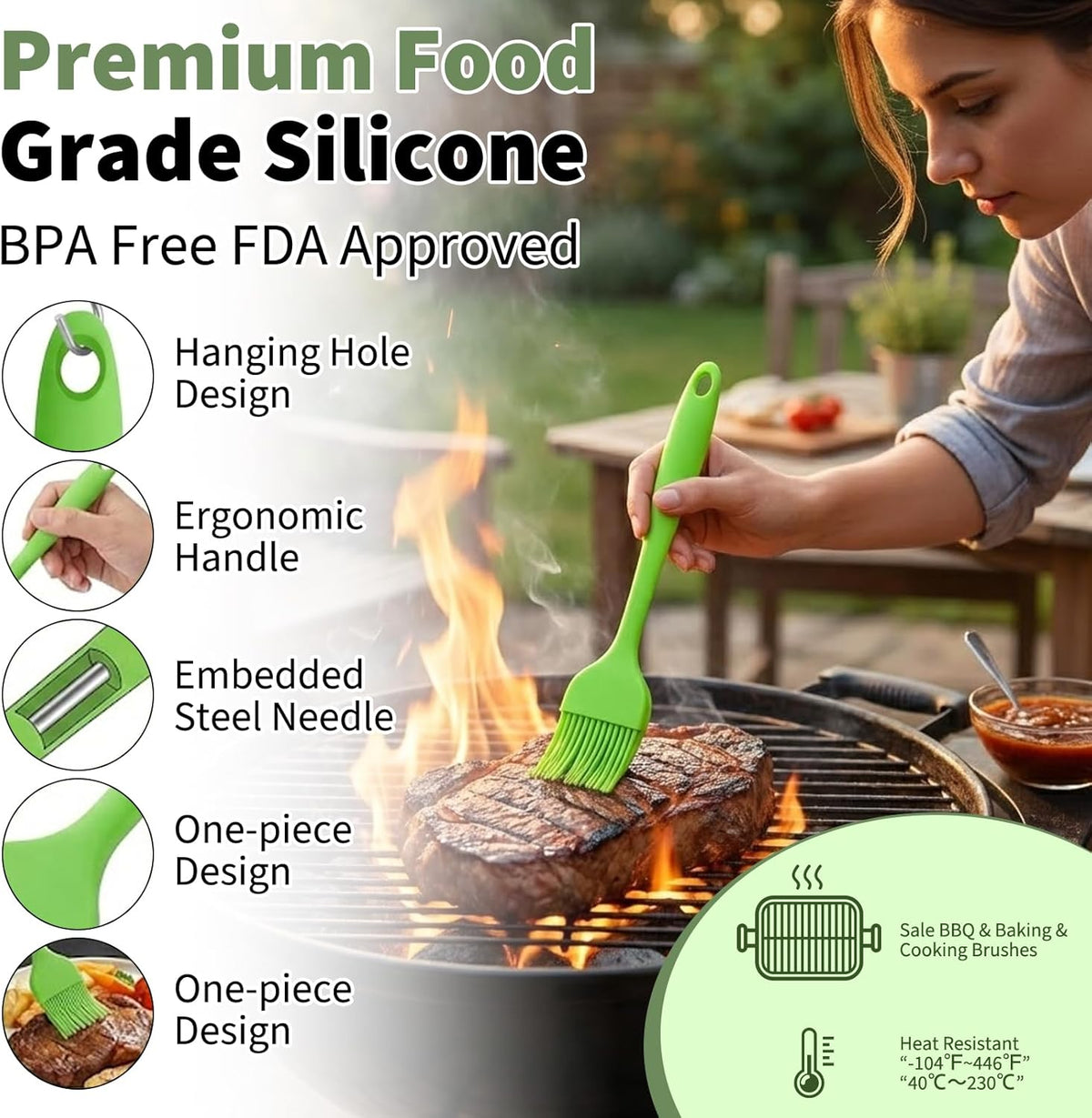 4 Pcs Silicone Basting Pastry Brushes with Stainless Steel Spatula Tongs Set,Heat Resistant Food Brush for Oil Butter BBQ Sauce,2-in-1 Cute Bear Food Flip Shovel Clip for Steak Fish Bread