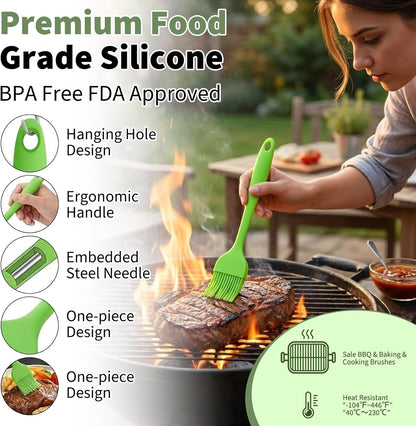 4 Pcs Silicone Basting Pastry Brushes with Stainless Steel Spatula Tongs Set,Heat Resistant Food Brush for Oil Butter BBQ Sauce,2-in-1 Cute Bear Food Flip Shovel Clip for Steak Fish Bread