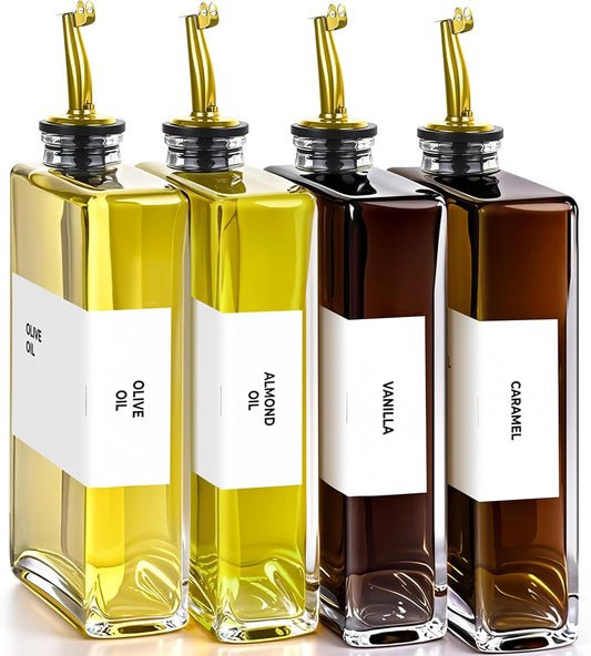 Glass Oil Dispenser for Kitchen, Olive Oil Dispenser Bottle, Set of 4, Gold