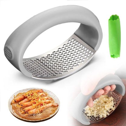 Garlic Press Rocker - 2026 NEW Stainless Steel Garlic Mincer Garlic Crusher with Peeler, New Innovative Garlic Chopper with Peeler and Scraper for Smash Garlic (Black)