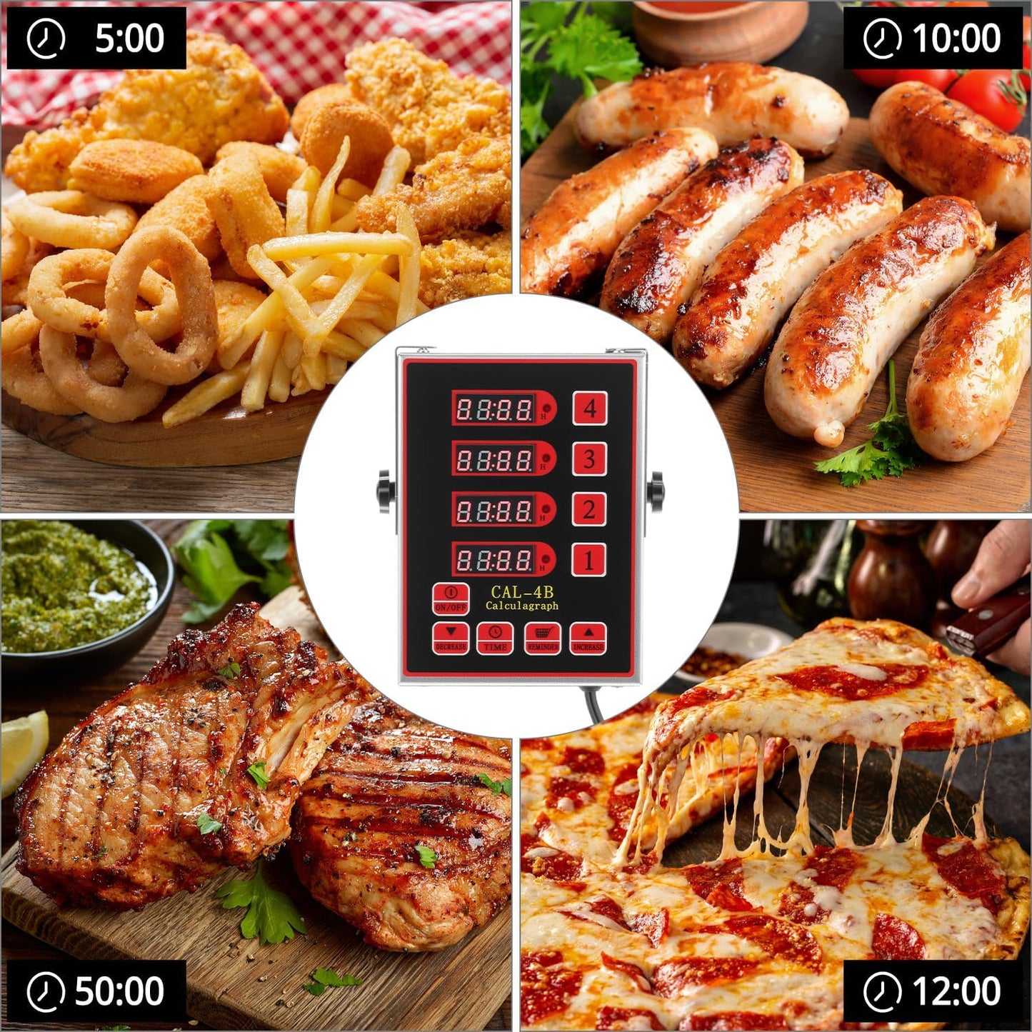Kitchen Timer for Cooking, 4 Channel Stainless Steel Commercial Culinary Timer, Loud Alarm Cooking Reminder for Food Truck Fryer