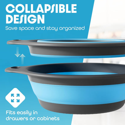 Collapsible Colander Strainer, Includes Over-sink Countertop Draining Base (5QT) Large Kitchen Drainer for Vegetables Fruit and Pasta, Round Foldable Draining Basket, Easy Storage (White)