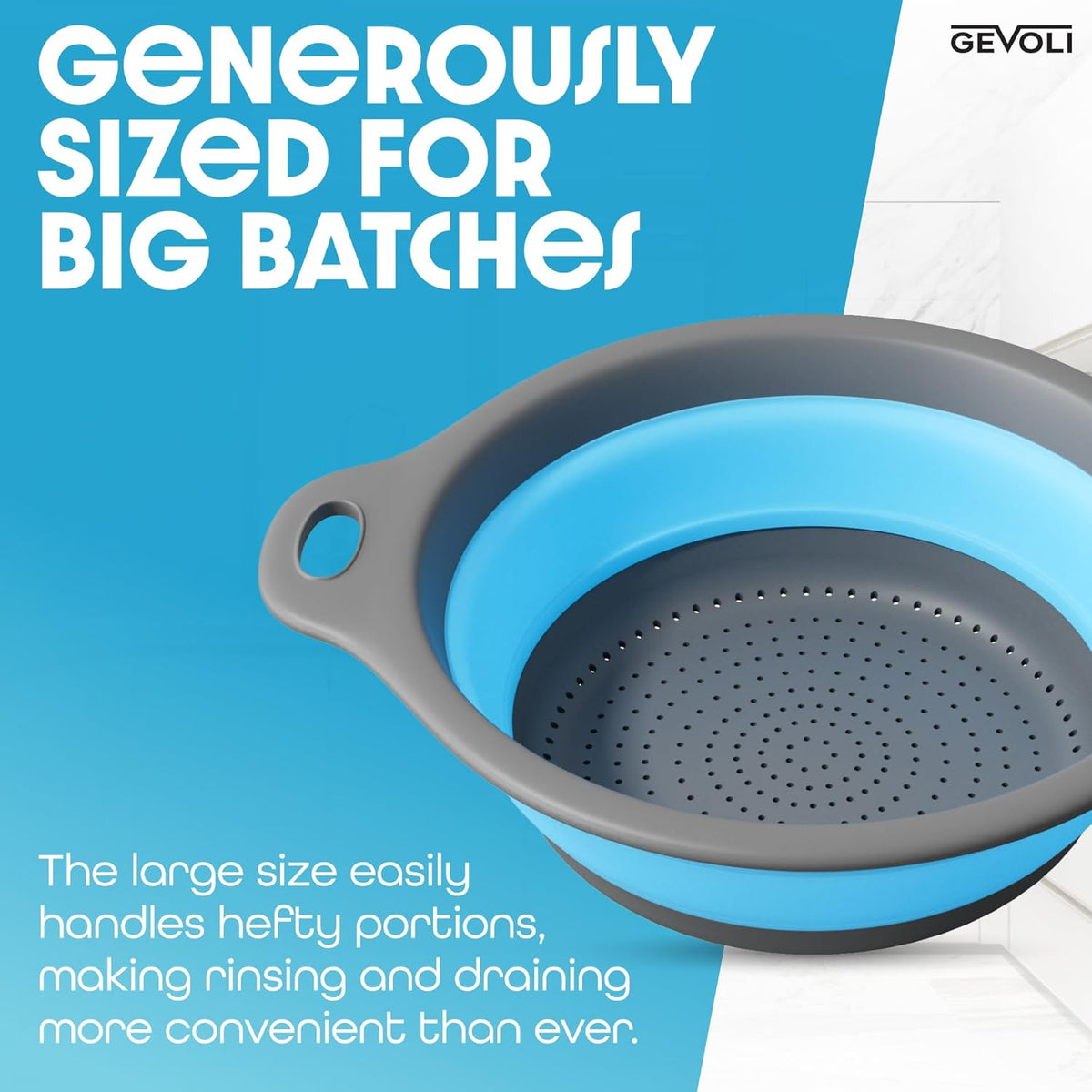 Collapsible Colander Strainer, Includes Over-sink Countertop Draining Base (5QT) Large Kitchen Drainer for Vegetables Fruit and Pasta, Round Foldable Draining Basket, Easy Storage (White)