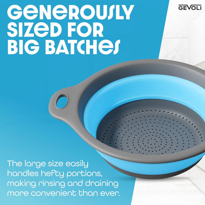 Collapsible Colander Strainer, Includes Over-sink Countertop Draining Base (5QT) Large Kitchen Drainer for Vegetables Fruit and Pasta, Round Foldable Draining Basket, Easy Storage (White)