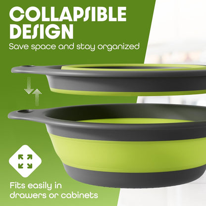 Collapsible Colander Strainer, Includes Over-sink Countertop Draining Base (5QT) Large Kitchen Drainer for Vegetables Fruit and Pasta, Round Foldable Draining Basket, Easy Storage (White)