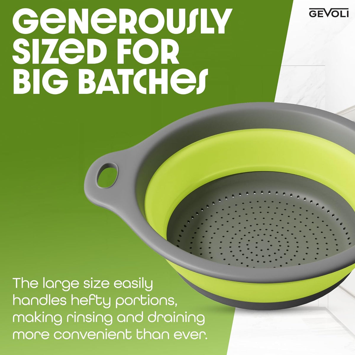 Collapsible Colander Strainer, Includes Over-sink Countertop Draining Base (5QT) Large Kitchen Drainer for Vegetables Fruit and Pasta, Round Foldable Draining Basket, Easy Storage (White)