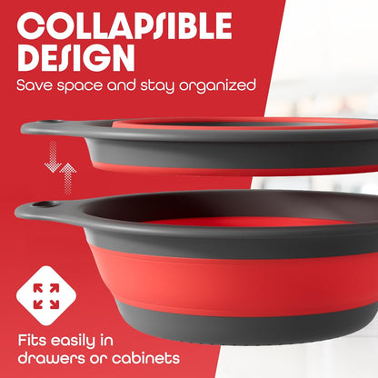 Collapsible Colander Strainer, Includes Over-sink Countertop Draining Base (5QT) Large Kitchen Drainer for Vegetables Fruit and Pasta, Round Foldable Draining Basket, Easy Storage (White)