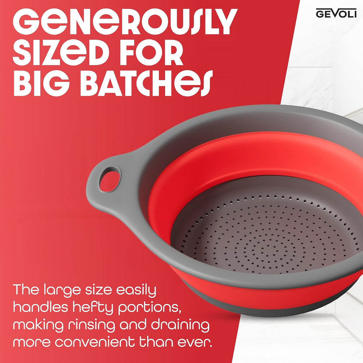 Collapsible Colander Strainer, Includes Over-sink Countertop Draining Base (5QT) Large Kitchen Drainer for Vegetables Fruit and Pasta, Round Foldable Draining Basket, Easy Storage (White)