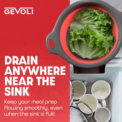 Collapsible Colander Strainer, Includes Over-sink Countertop Draining Base (5QT) Large Kitchen Drainer for Vegetables Fruit and Pasta, Round Foldable Draining Basket, Easy Storage (White)