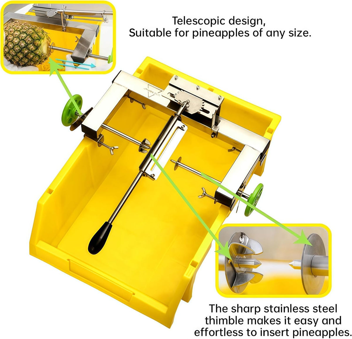 Commercial Pineapple Peeler Machine, Stainless Steel Pineapple Peeler Machine Kit with 5 Replacement Blades, No waste of pulp