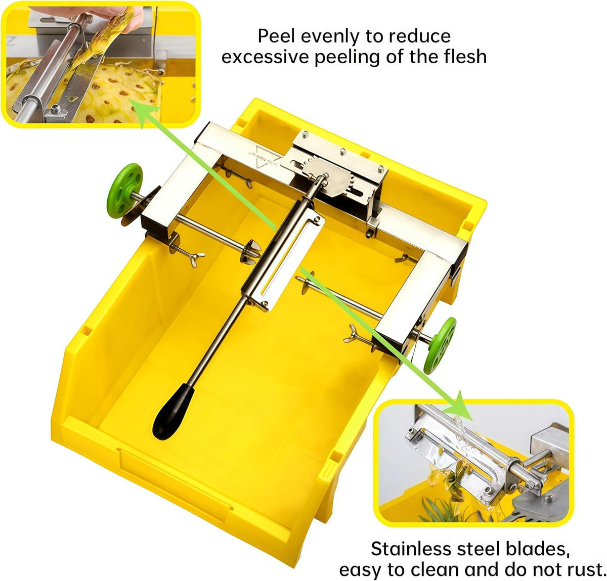 Commercial Pineapple Peeler Machine, Stainless Steel Pineapple Peeler Machine Kit with 5 Replacement Blades, No waste of pulp