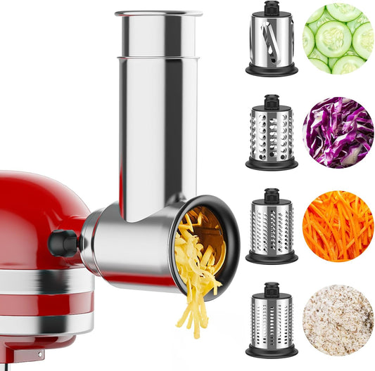 Stainless Steel Slicer Shredder Attachment for Kitchenaid Stand Mixer | Cheese Grater & Vegetable Cutter, Salad Maker for Kitchenaid Mixer, Grinding Powder with 4 Blades