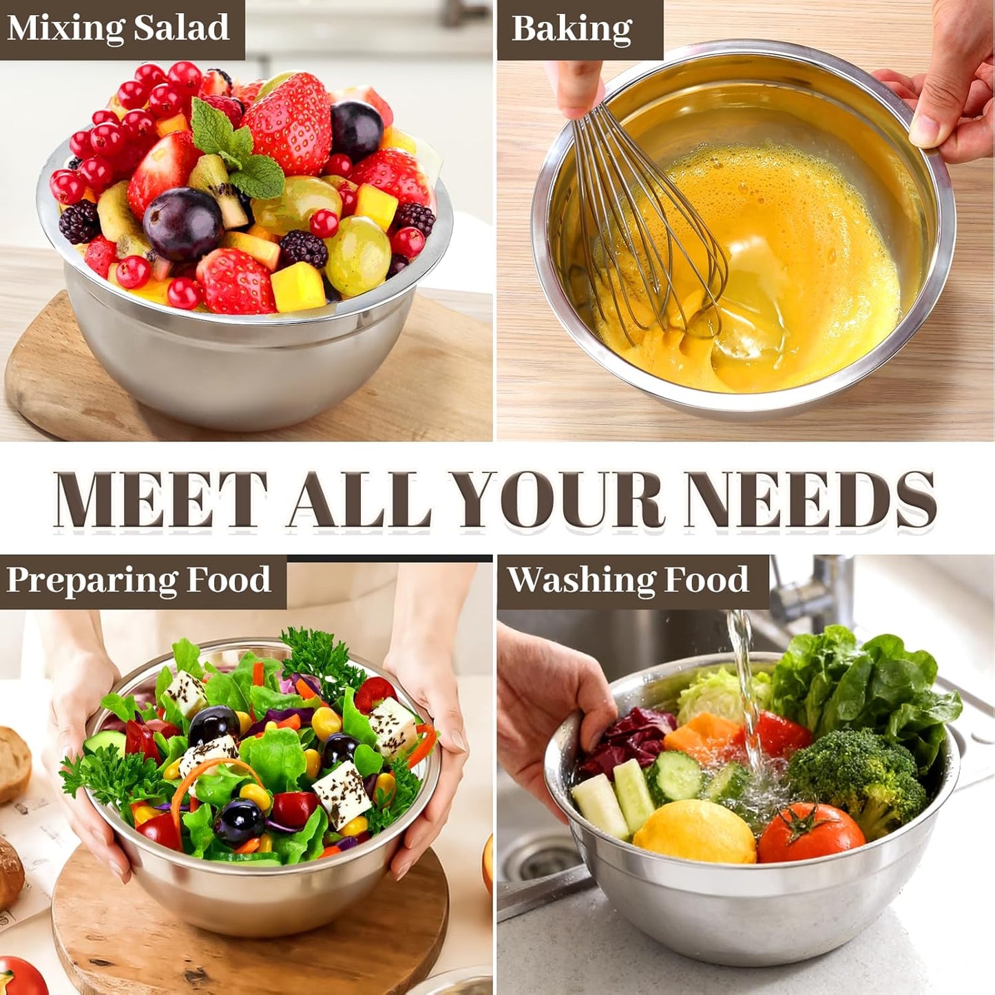 8PCS Mixing Bowls with Lids Set - 5 Nesting Mixing Bowls, 3 Grater Attachments, Lids, Stainless Steel Mixing Bowls for Mixing & Serving, Size 1.5/2.1/3.5/4/4.5 QT, Colorful