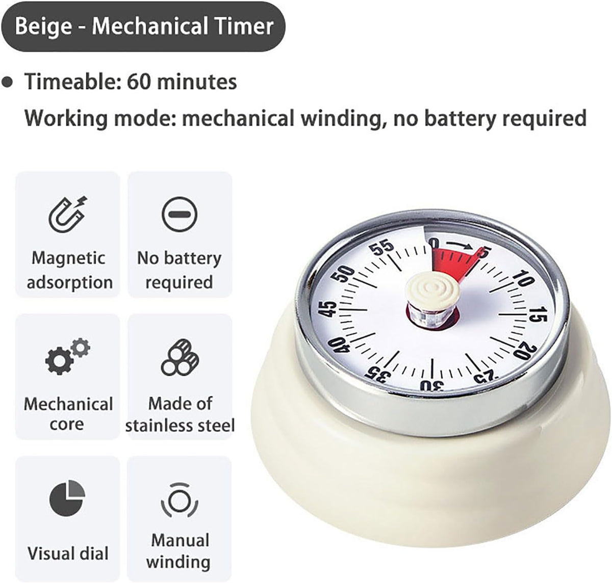Elegant Stainless Steel Vintage Kitchen Timer with Magnetic Attachment - 60-Minute Countdown & Audible Alarm, Perfect for Cooking, Office Tasks, and Study Sessions (01-Green)