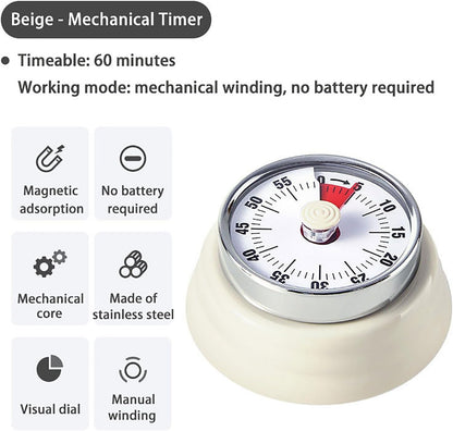 Elegant Stainless Steel Vintage Kitchen Timer with Magnetic Attachment - 60-Minute Countdown & Audible Alarm, Perfect for Cooking, Office Tasks, and Study Sessions (01-Green)