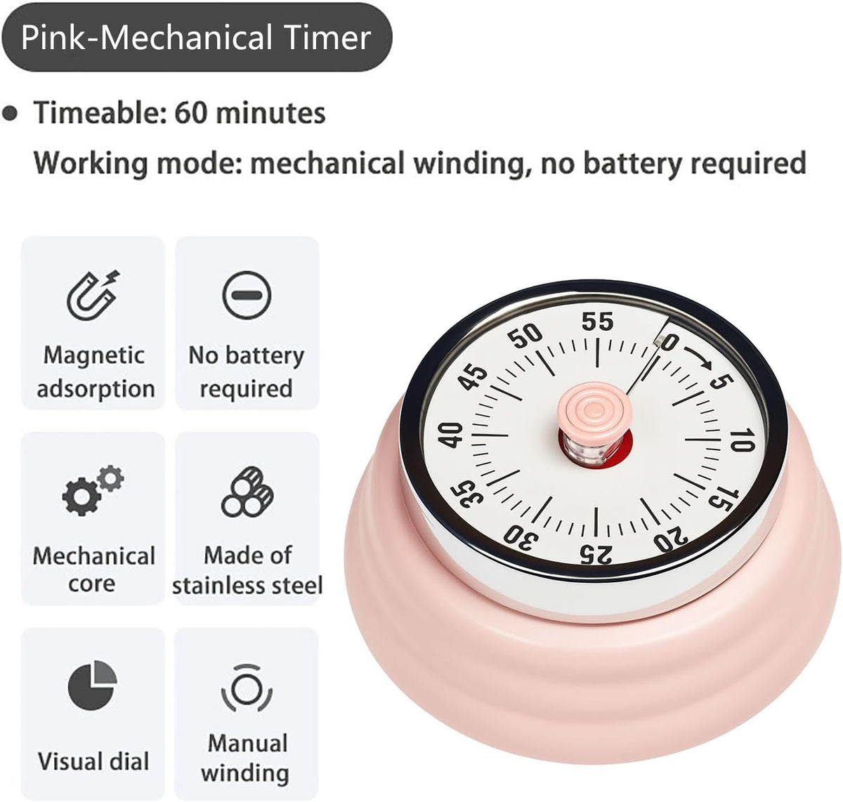 Elegant Stainless Steel Vintage Kitchen Timer with Magnetic Attachment - 60-Minute Countdown & Audible Alarm, Perfect for Cooking, Office Tasks, and Study Sessions (01-Green)