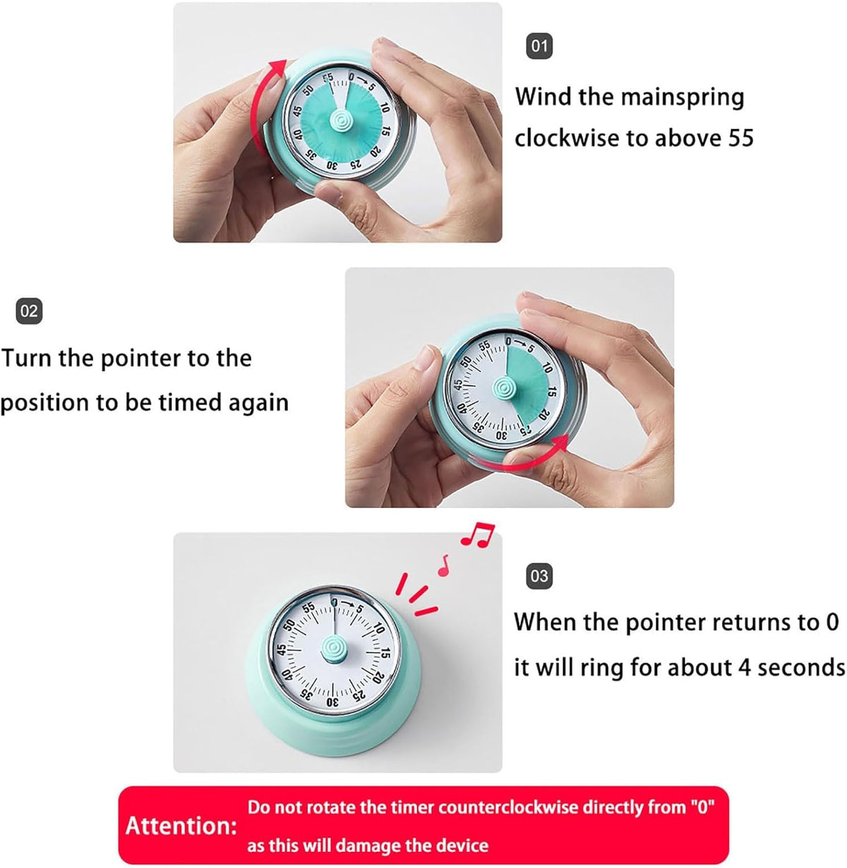 Elegant Stainless Steel Vintage Kitchen Timer with Magnetic Attachment - 60-Minute Countdown & Audible Alarm, Perfect for Cooking, Office Tasks, and Study Sessions (01-Green)