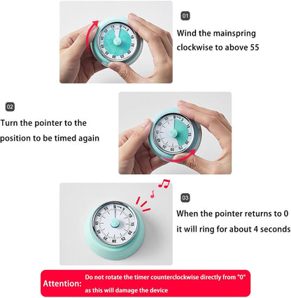 Elegant Stainless Steel Vintage Kitchen Timer with Magnetic Attachment - 60-Minute Countdown & Audible Alarm, Perfect for Cooking, Office Tasks, and Study Sessions (01-Green)