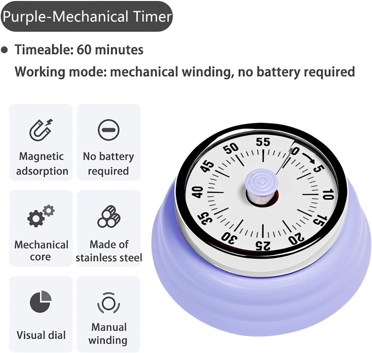 Elegant Stainless Steel Vintage Kitchen Timer with Magnetic Attachment - 60-Minute Countdown & Audible Alarm, Perfect for Cooking, Office Tasks, and Study Sessions (01-Green)