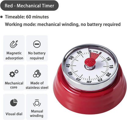 Elegant Stainless Steel Vintage Kitchen Timer with Magnetic Attachment - 60-Minute Countdown & Audible Alarm, Perfect for Cooking, Office Tasks, and Study Sessions (01-Green)