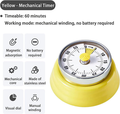 Elegant Stainless Steel Vintage Kitchen Timer with Magnetic Attachment - 60-Minute Countdown & Audible Alarm, Perfect for Cooking, Office Tasks, and Study Sessions (01-Green)