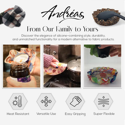Andreas Silicone Jar Opener, Rise & Grind– 6.25" Non-Slip Lid Gripper & Garlic Peeler, Dishwasher Safe, Multi-Use, Durable Silicone & Fabric, Made in the USA, JO-425