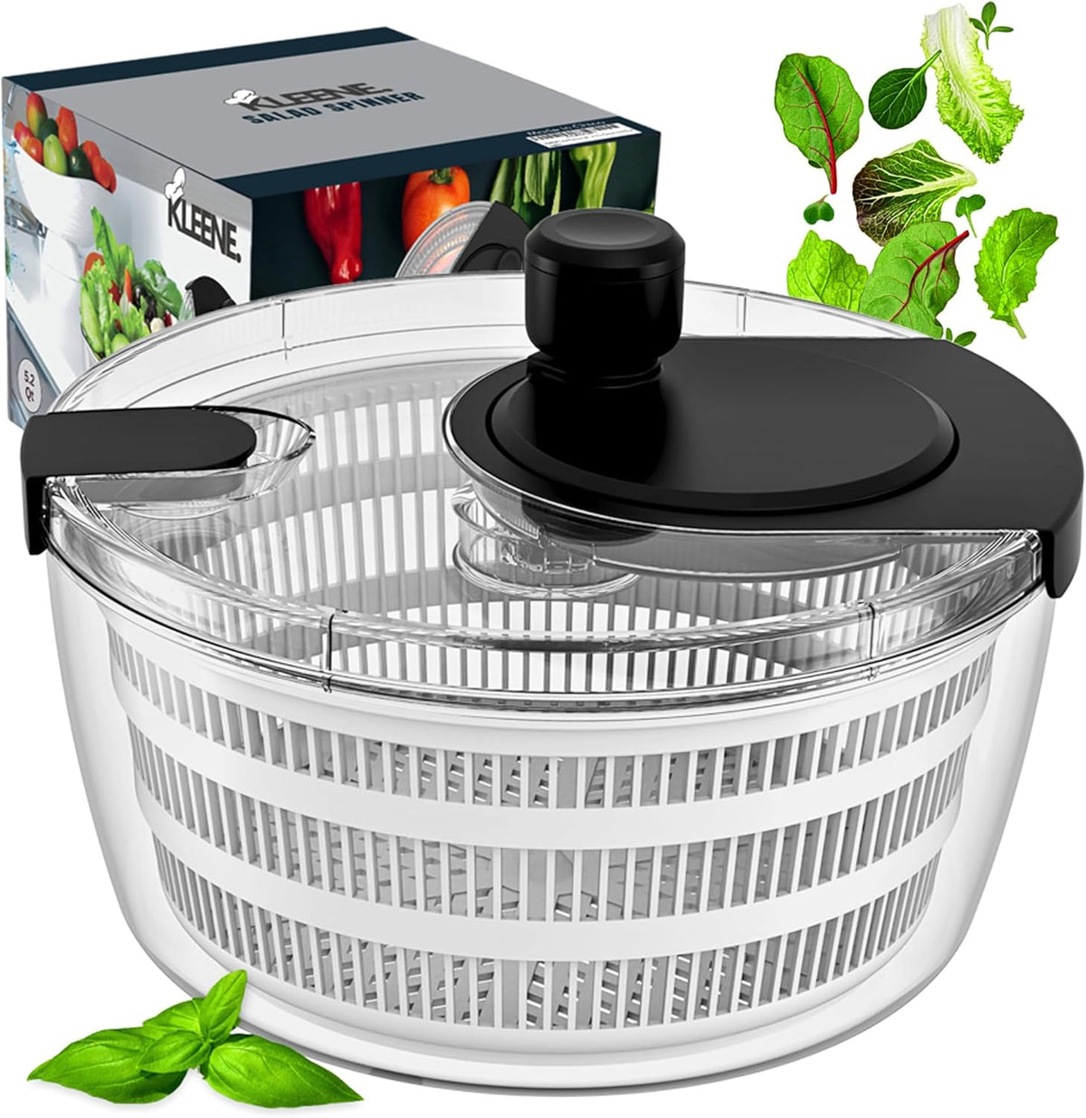 Salad Spinner – Large Clear Bowl with Drain and Colander – Multi-use Vegetable Dryer, Lettuce Spinner, Fruit Washer, Salad Mixer, Pasta & Fries Spinner - 4.2 Qt