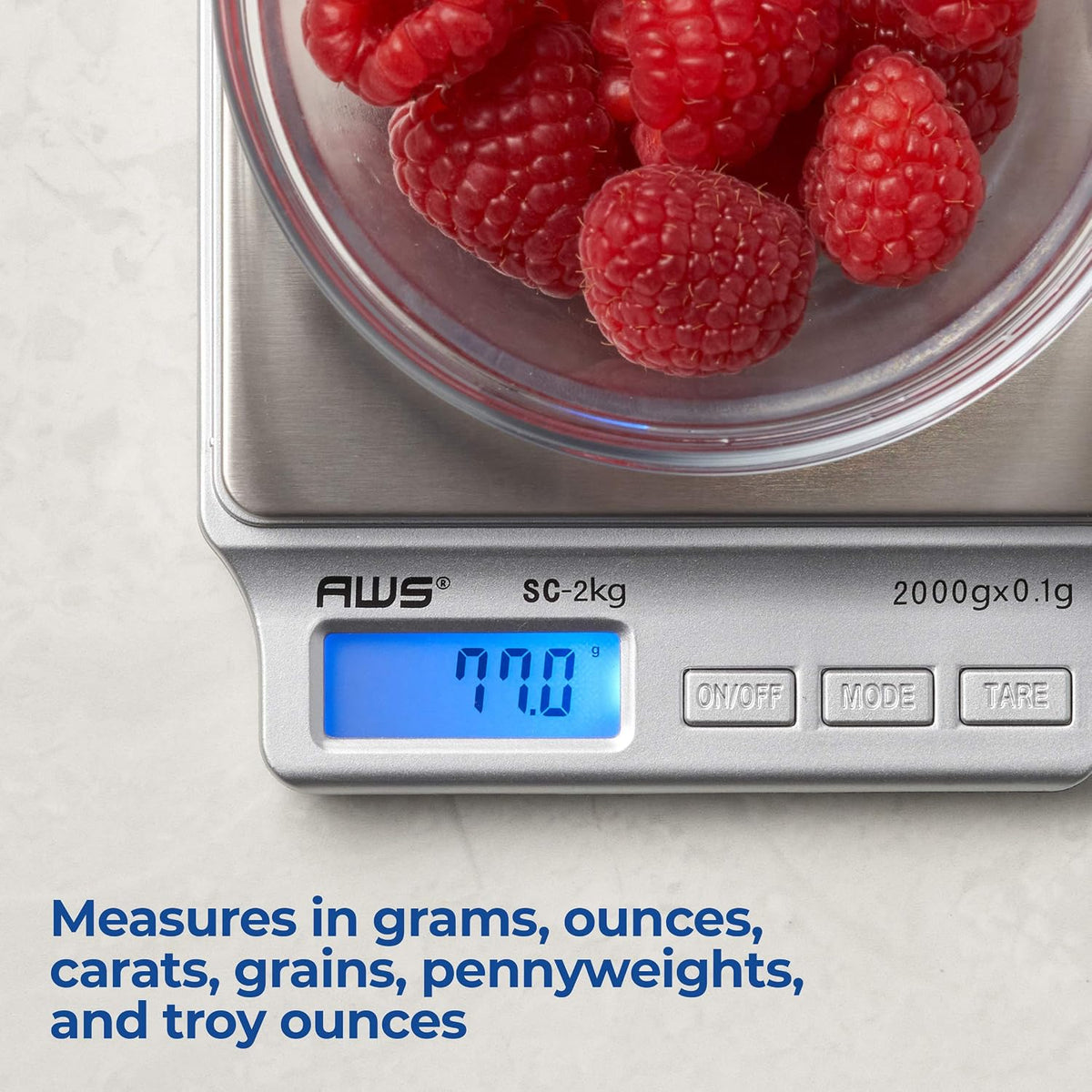 SC Series Precision Digital Kitchen Weight Scale, Food Measuring Scale, 2kg x 0.1g (Silver), AMW-SC-2KG (500g x 0.01g)