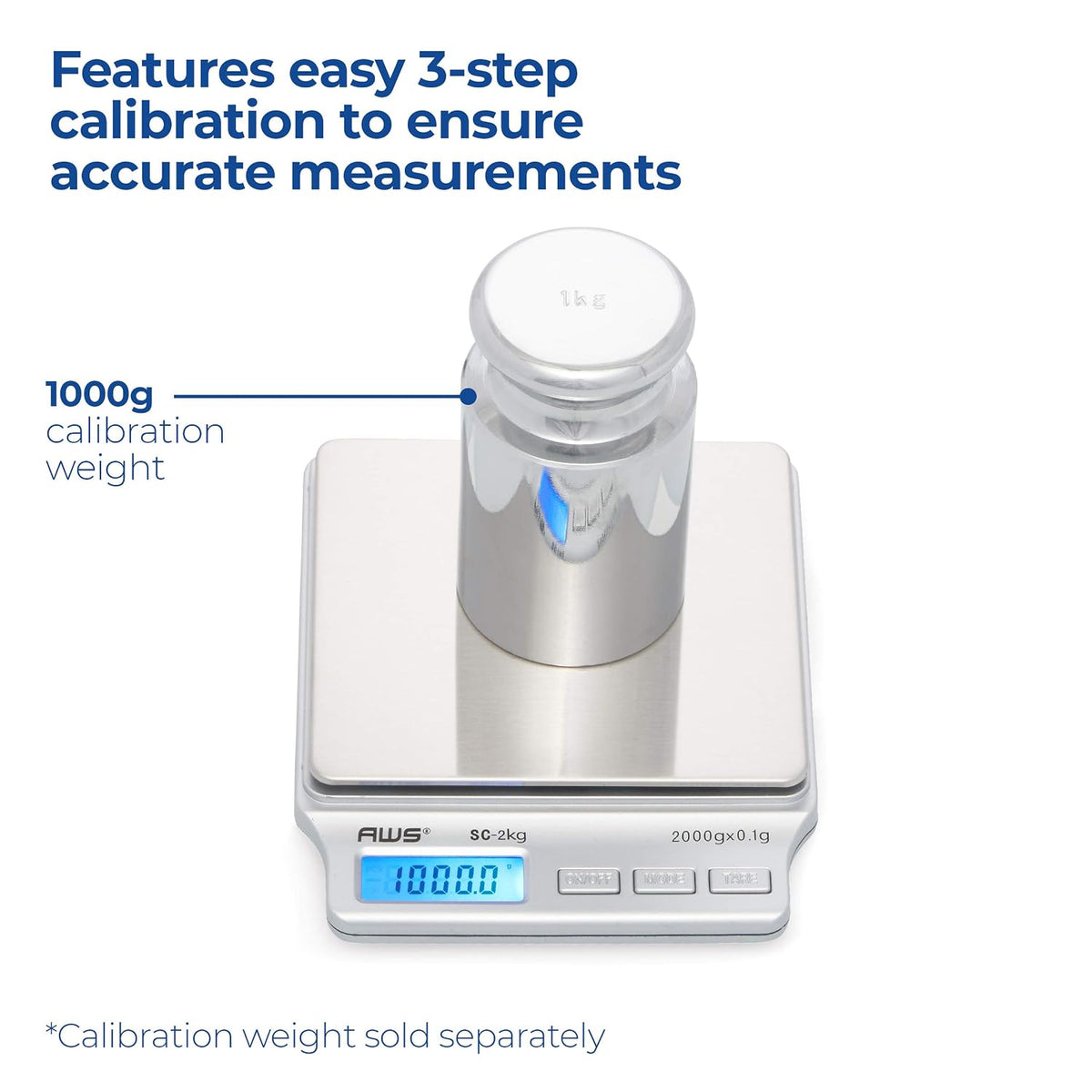 SC Series Precision Digital Kitchen Weight Scale, Food Measuring Scale, 2kg x 0.1g (Silver), AMW-SC-2KG (500g x 0.01g)