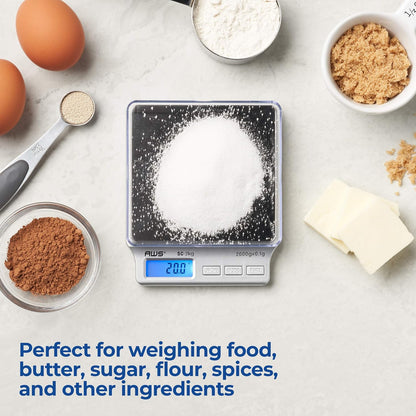 SC Series Precision Digital Kitchen Weight Scale, Food Measuring Scale, 2kg x 0.1g (Silver), AMW-SC-2KG (500g x 0.01g)