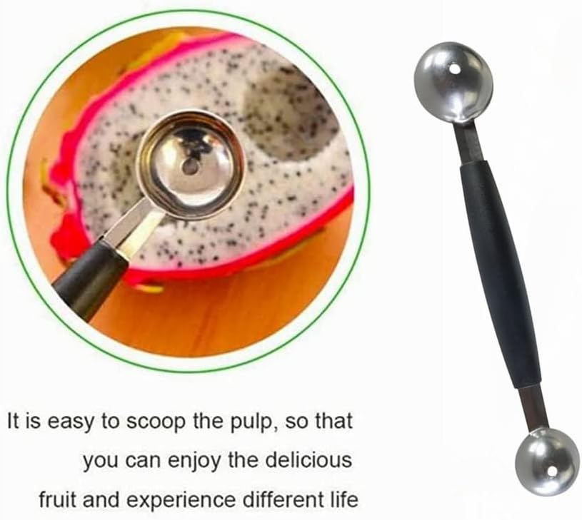 Double-Sided Fruit Melon Baller Spoon, 2 in 1 Stainless Steel Scoop Cutter 18cm