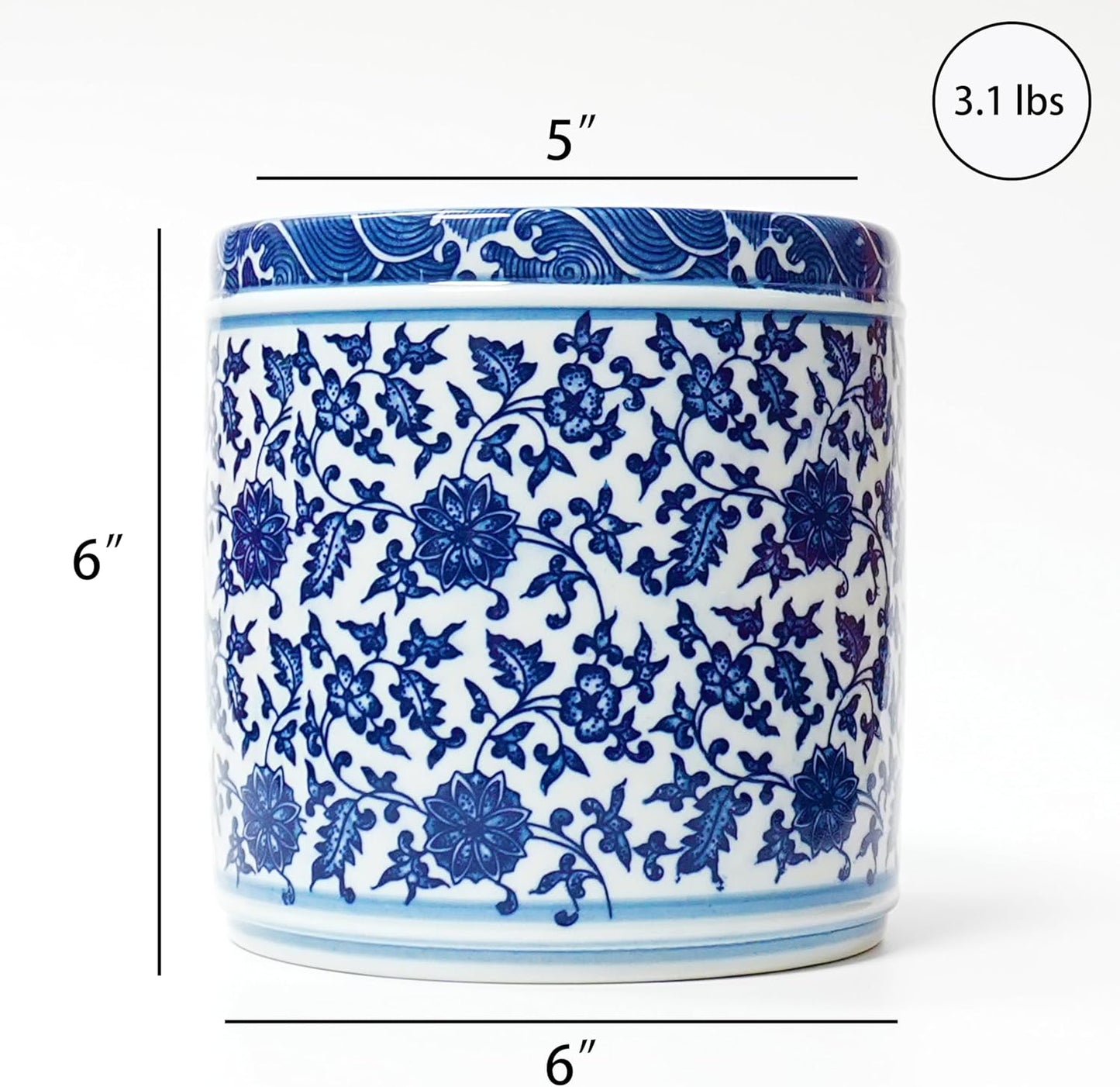 Kitchen Utensil Holder for Kitchen Countertop, Ceramic Cooking Utensils Holder, Large Utensil Crock, Spatula Holder for Counter, Blue and White Tool Holder