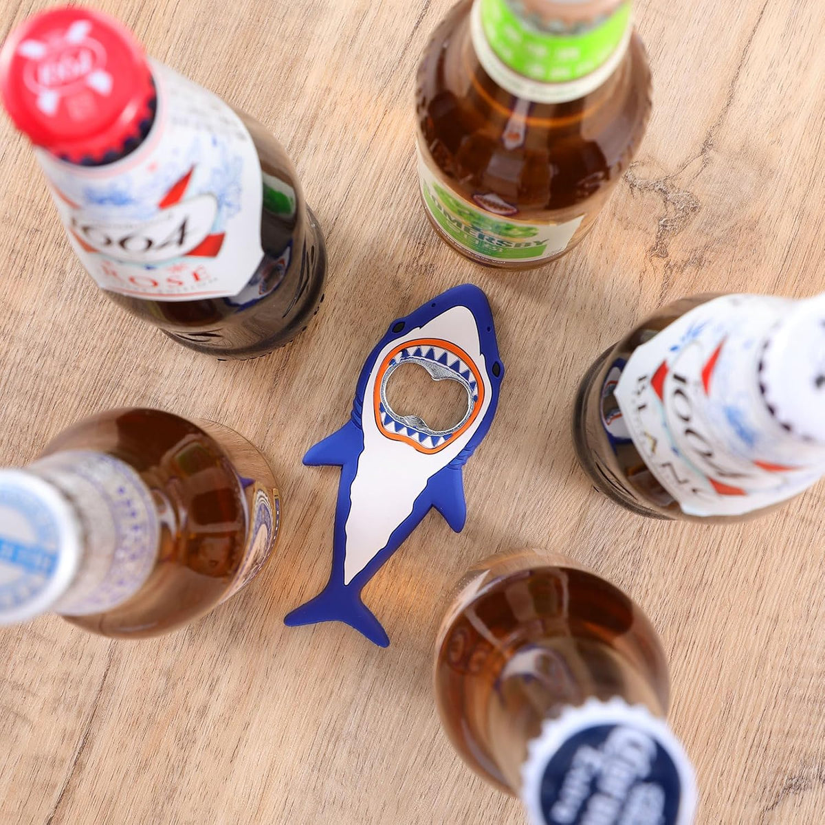 Shark Bottle Opener, Magnetic Beer Bottle Opener for Refrigerator, Silicone Stainless Steel Beer Bottles Openers, Pop Can Soda Can Openers for Boyfriend Husband Father (Blue)
