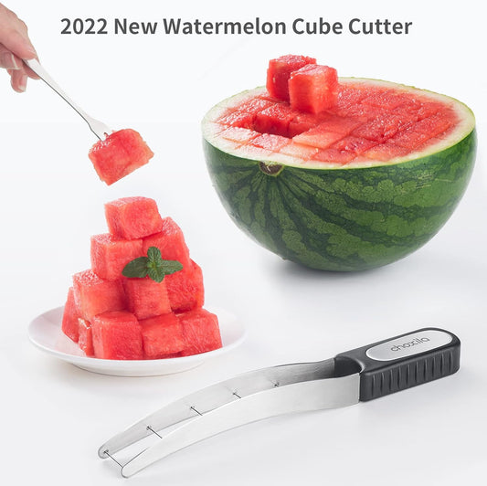 [Good Grip] Watermelon Cutter Slicer Stainless Steel,Cube Cutter Corer Fruit Vegetable Tools Knife Melon Baller for Kitchen Gadget