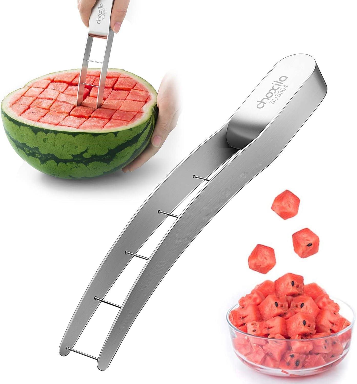 [Good Grip] Watermelon Cutter Slicer Stainless Steel,Cube Cutter Corer Fruit Vegetable Tools Knife Melon Baller for Kitchen Gadget