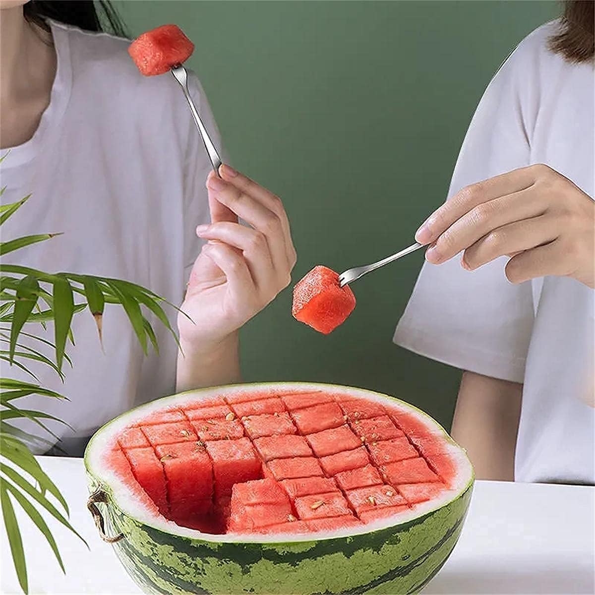 [Good Grip] Watermelon Cutter Slicer Stainless Steel,Cube Cutter Corer Fruit Vegetable Tools Knife Melon Baller for Kitchen Gadget