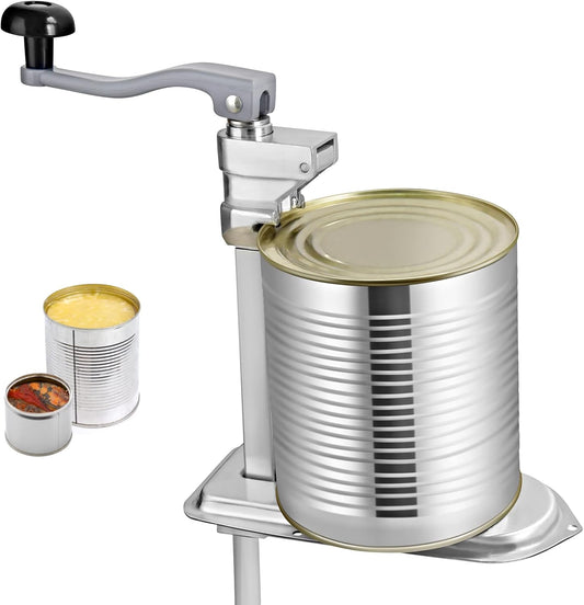 Commercial Can Opener, 18.9"/48cm Long, Stainless Steel Manual Table Can Opener for Up to 11.8"/30cm Tall, Fixed with Clamp or Screws, Ergonomic Swing Handle & One Spare Knife, for Restaurants