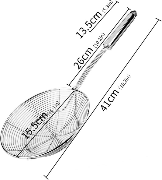 Strainer Skimmer, Stainless Steel Spider Strainer, Ladle for Pasta, Spaghetti, Noodles and Frying in Kitchen – 6 Inches Bowl