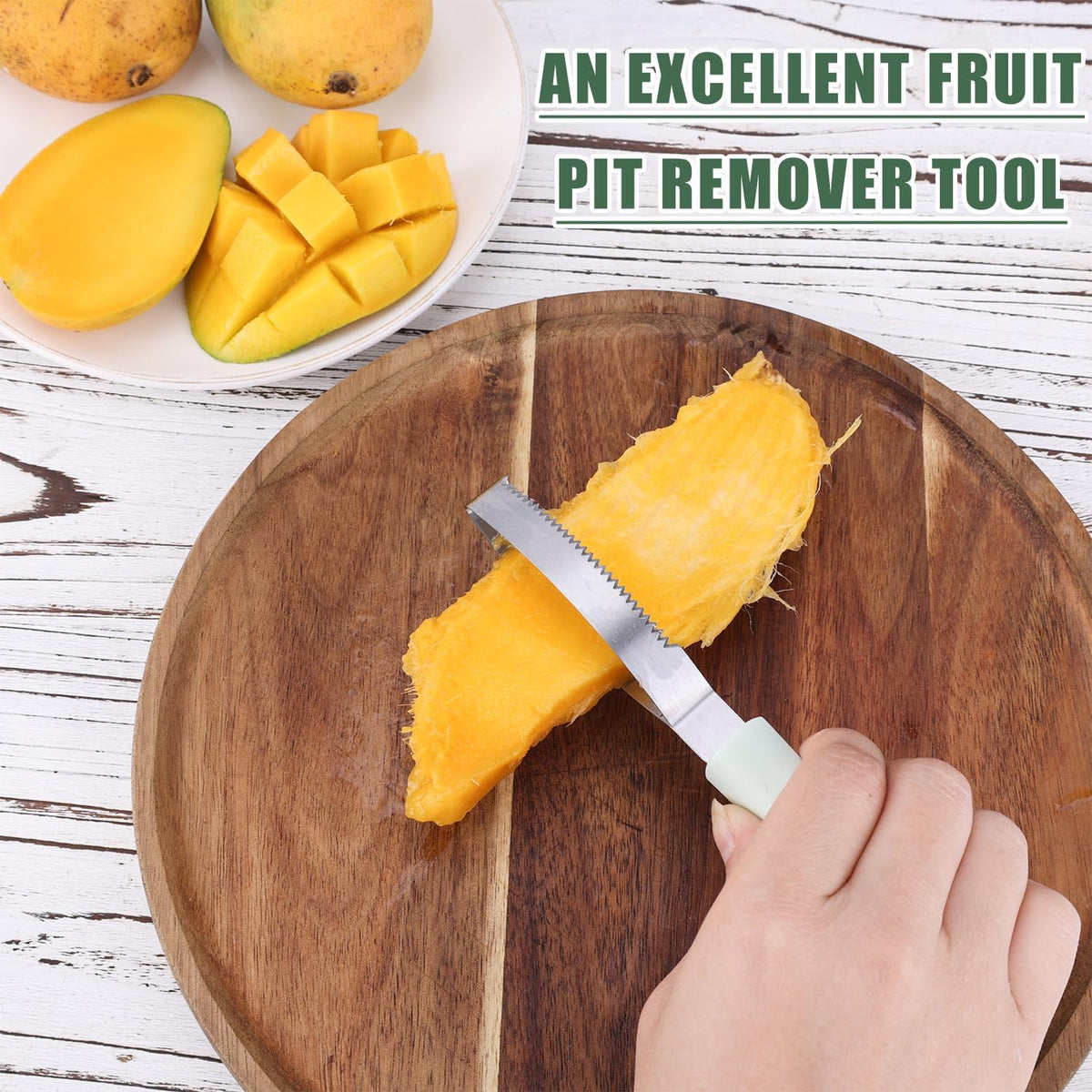 3-in-1 Mango Cutter Tool, Stainless Steel Multifunctional Fruit Slicer Mango Peeler Splitter Corer Pit Remover for Watermelon Dragon Fruit Papaya Avocado Kiwi Kitchen Gadgets