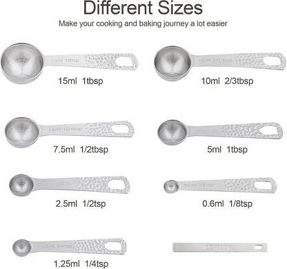 Measuring Spoons Set, 18/8 Stainless Steel Measuring Spoons Set for Dry&Liquid, Metal Metric & US Measuring Spoon with 1 Leveler and Locking Ring for Kitchen & Baking