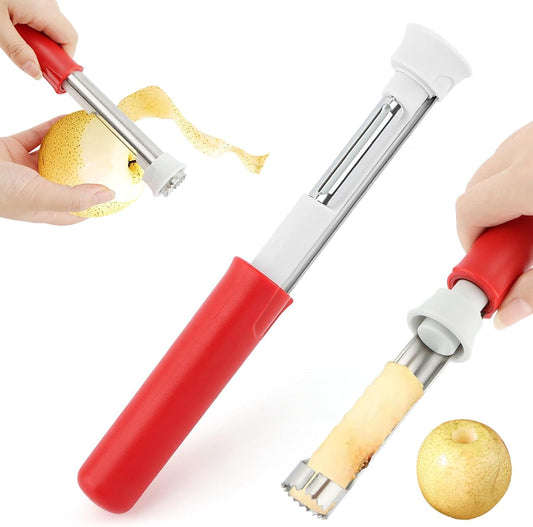 2-In-1 Corer Remover and Apples Peeler, Durable Stainless Steel Fruit Corer Tool for Bell Peppers, Apples, Pears(COLOR:Red)